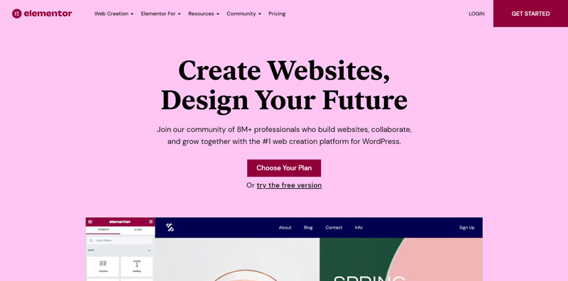 Elementor page builder homepage