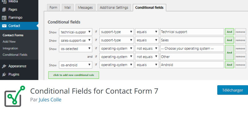 L’extension Conditional Fields dans le catalogue WordPress