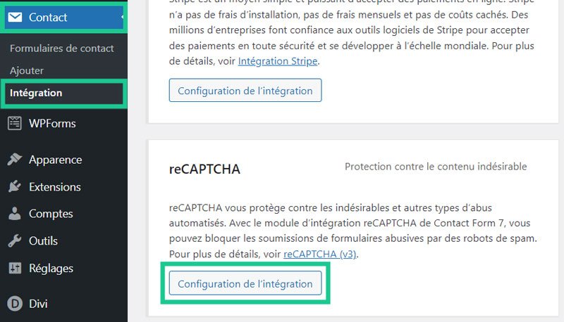 Configurer reCAPTCHA dans Contact Form 7