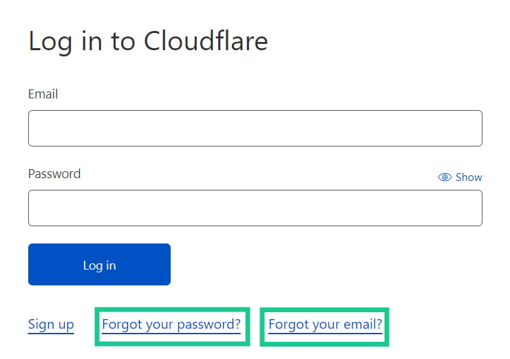 Outil de récupération de mot de passe et d’adresse email de Cloudflare