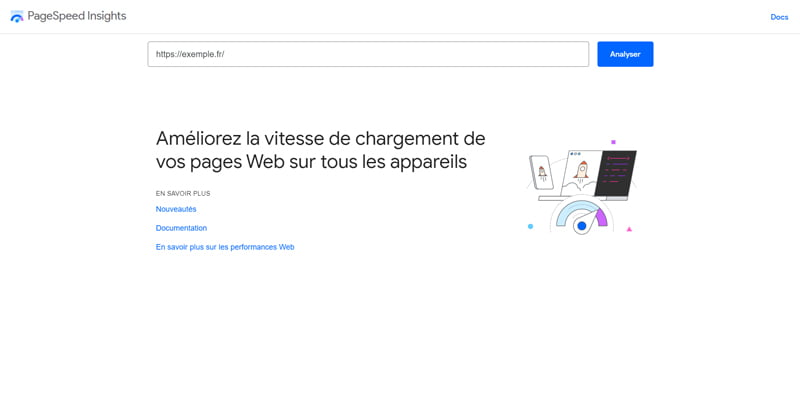 Page d’accueil de PageSpeed Insights