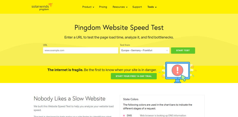 Page d’accueil de Pingdom Tools