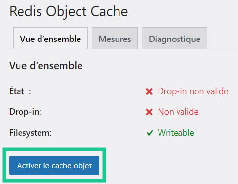 Activer Redis Cache avec Redis Object Cache