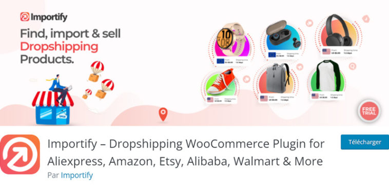 Page d’accueil de l’extension Importify pour créer un site de dropshipping WooCommerce