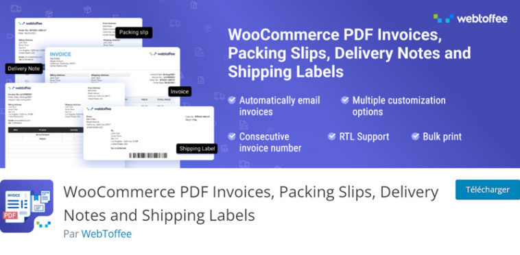 Page d’accueil de l’extension PDF Invoices, Packing Slips, Delivery Notes and Shipping Labels